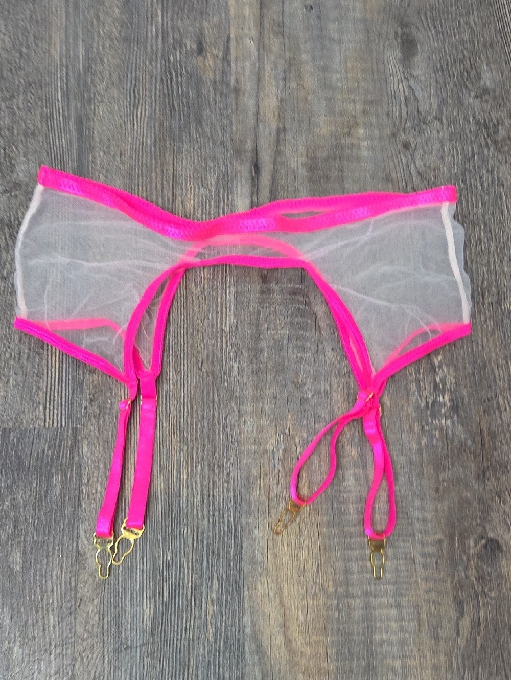 Sheer Mesh Neon Pink Garter Belt